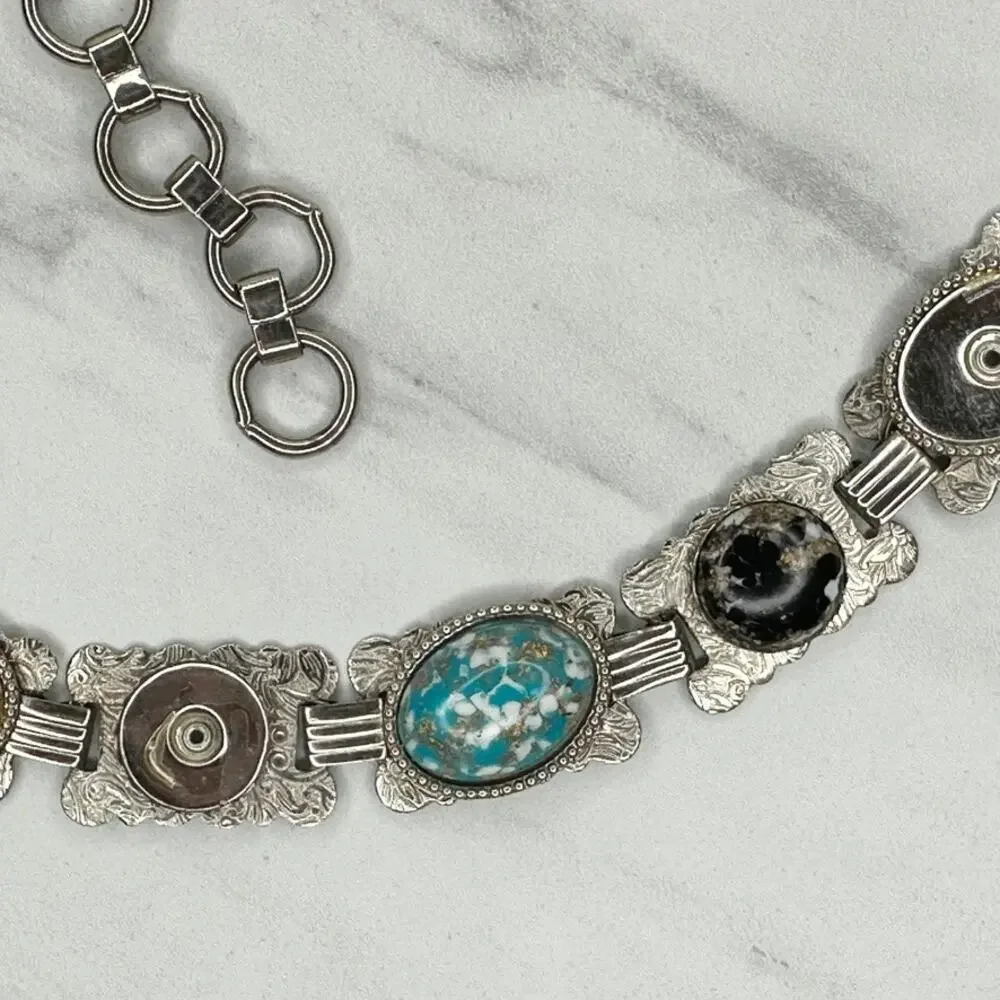 Multicolor Cabochon Concho Silver Tone Chain Link Belt Small/Medium (S/M) Boho ✨ - Picture 7 of 11